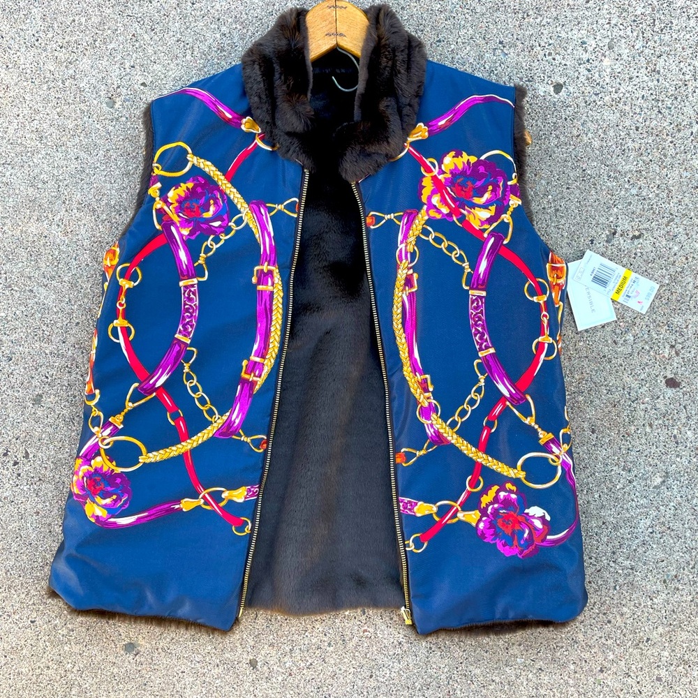Reversible faux fur lined Vest. Size Med